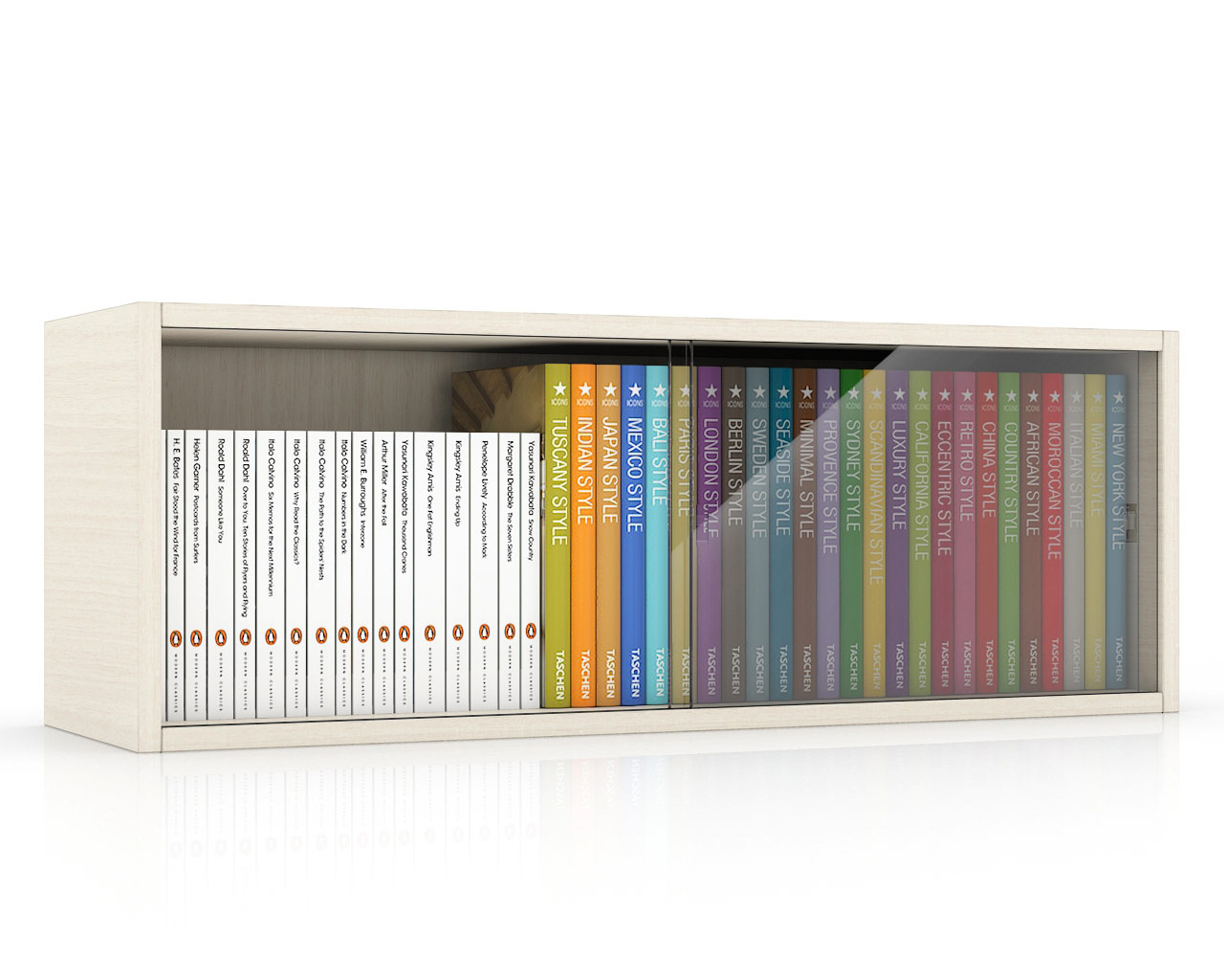 Полка книжная С-МД-КН01, цвет дуб, ШхГхВ 83х25х30 см., стеклянные дверцы